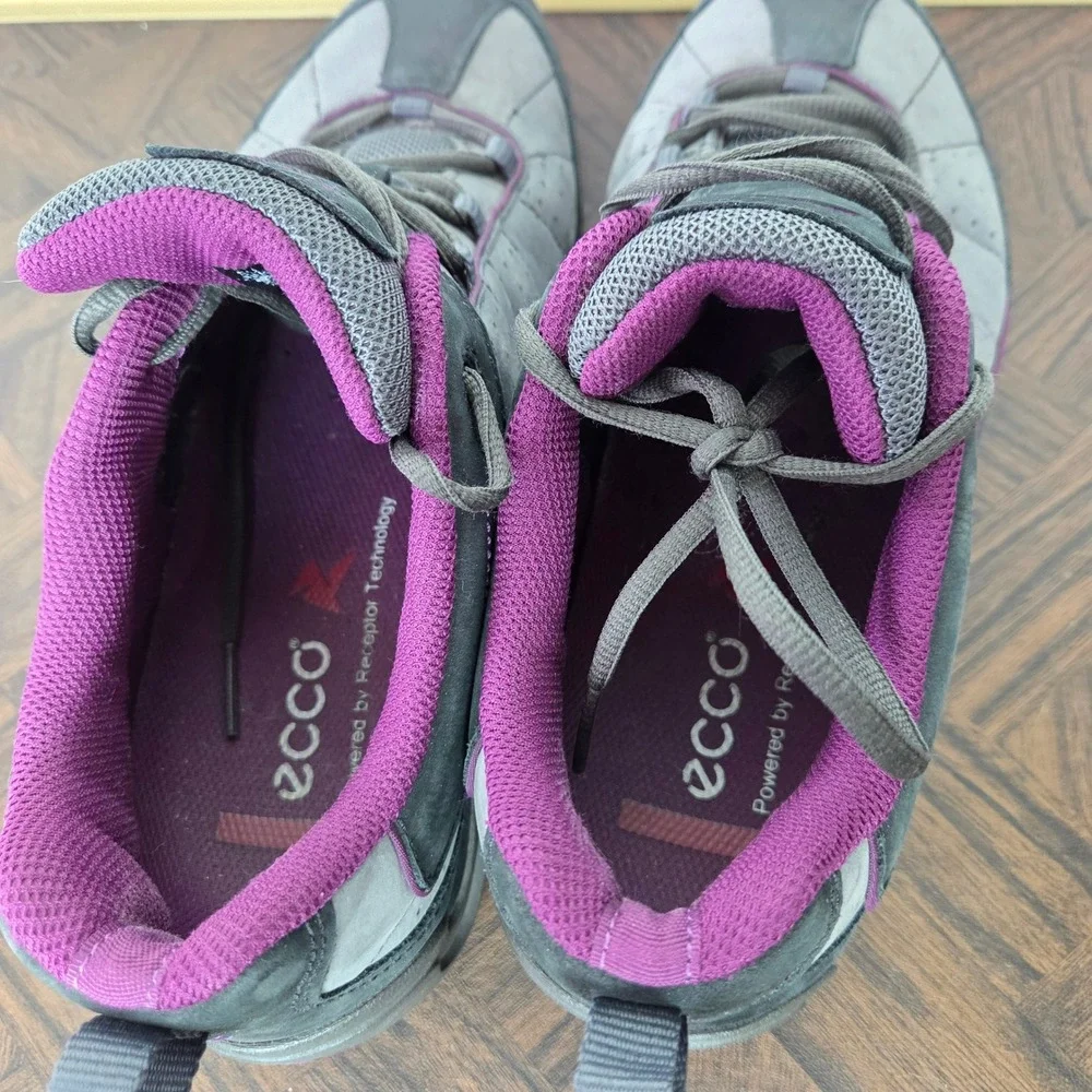 ECCO Walking‎ Shoes Leather Comfort Sneakers Gray Purple Womens 8 8.5 EU39